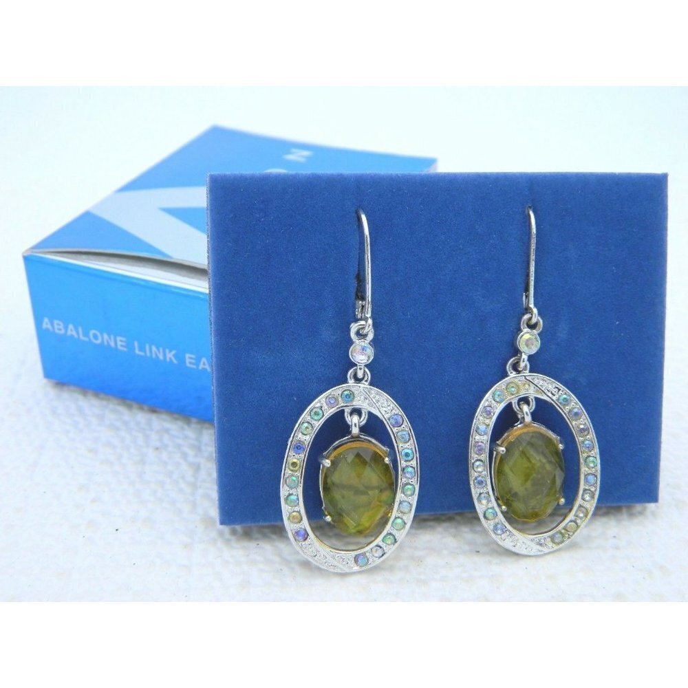 2007 AVON Abalone Link Earrings AB Rhinestone
